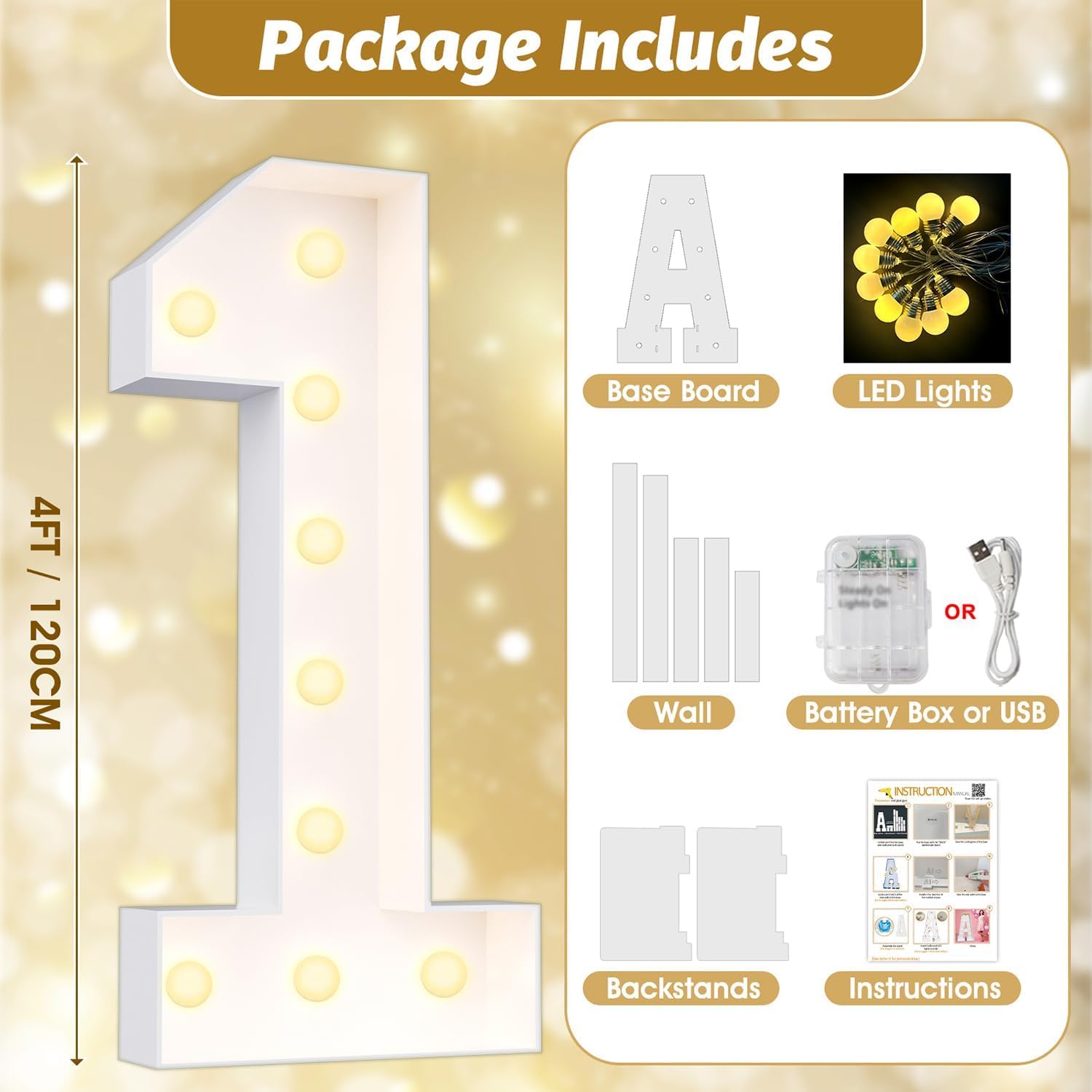 Ledido 4FT Marquee Light Up Numbers 16, Marquee Numbers 4 Feet Tall for Birthday, Anniversary,Graduation Party Decorations,Big 16th Birthday Number for Party Decor,Warm White Large Lighted Number 16