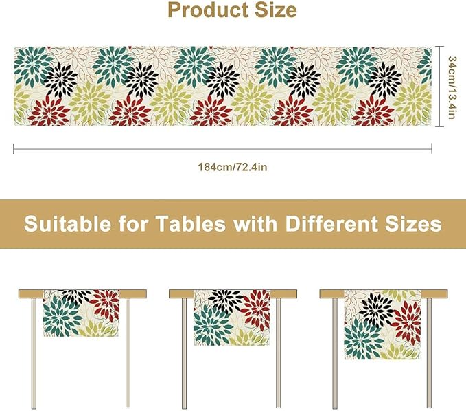 Abstract Red Dahlia Vintage Table Runner, Geometric Lines Mid Century Vintage Modern Colorful Table Runner for Party Kitchen Dining Living Room Laundry Room Decor, 13x36 Inch
