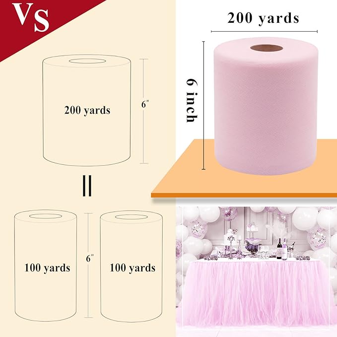Light Pink Tulle Fabric Rolls 6 Inch by 200 Yards (600 feet) Fabric Spool Tulle Ribbon for DIY Light Pink Tutu Bow Baby Shower Birthday Party Wedding Decorations Craft Supplies