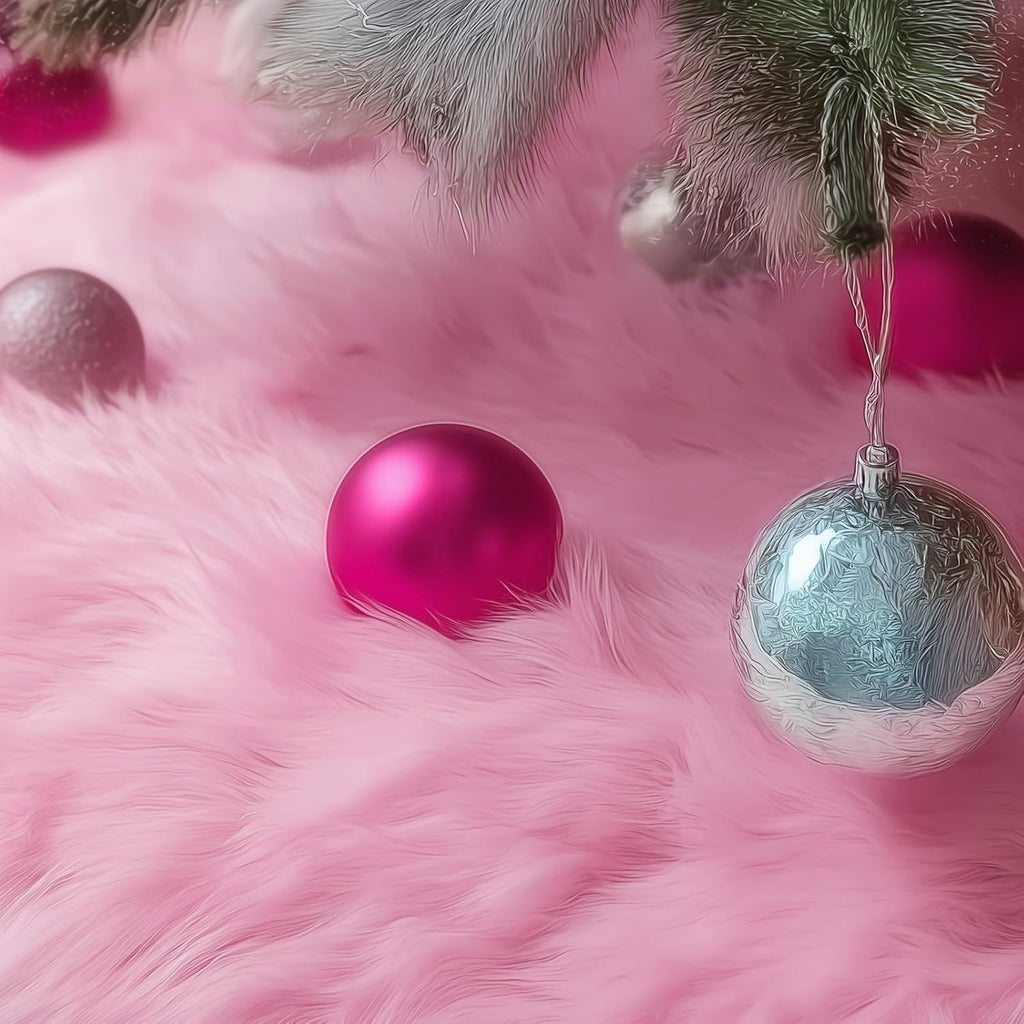 CHICHIC 48 inch Christmas Tree Skirt Faux Fur Xmas Tree Skirt Christmas Decorations Holiday Tree Ornaments Tree Decoration for Christmas Home Decorations, Xmas Party Holiday Decorations, Pink