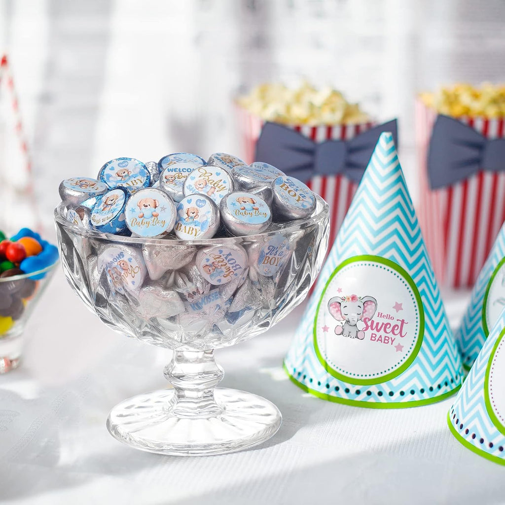 Clabby 504 Pieces Boy Girl Baby Shower Favors Stickers Mini Kisses Candy Stickers Chocolate Drop Labels Wrappers Little Cutie Baby Shower Decoration for Sprinkle Birthday Party(Blue Bear)
