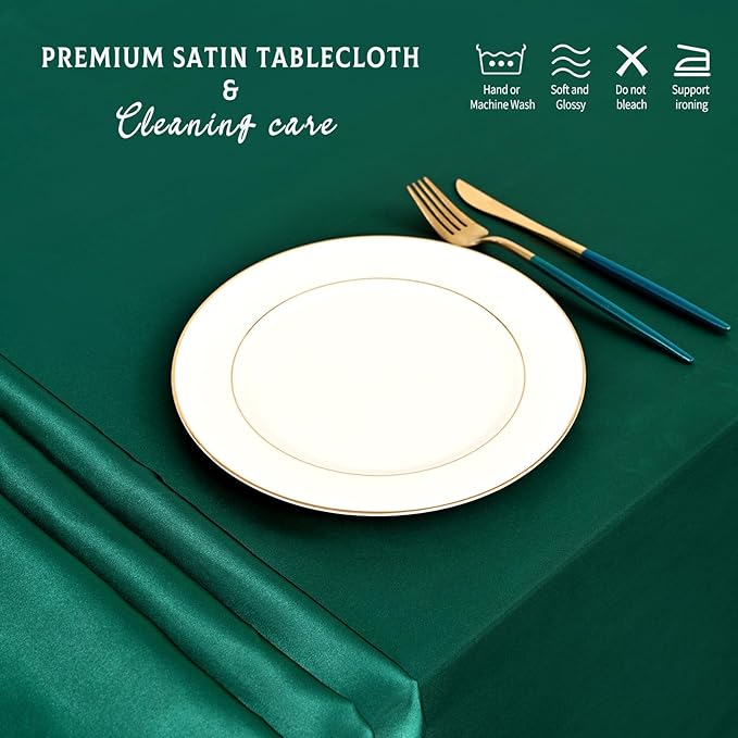 10 Packs Satin Tablecloth 57 x 108 Inch Dark Green Rectangular Table Cloth Silk Tablecloth Smooth Fabric Overlay Satin Table Cover Decoration for Wedding Party Banquet Events