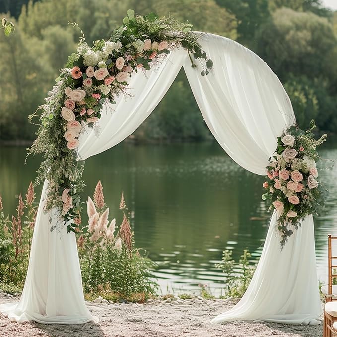 Wokceer Wedding Arch Draping Fabric 2 Panels 28.7" x 20FT Ivory Drapes Sheer Fabric Backdrop Arch Draping for Wedding Ceremony Birthday Party Bridal Shower Decoration