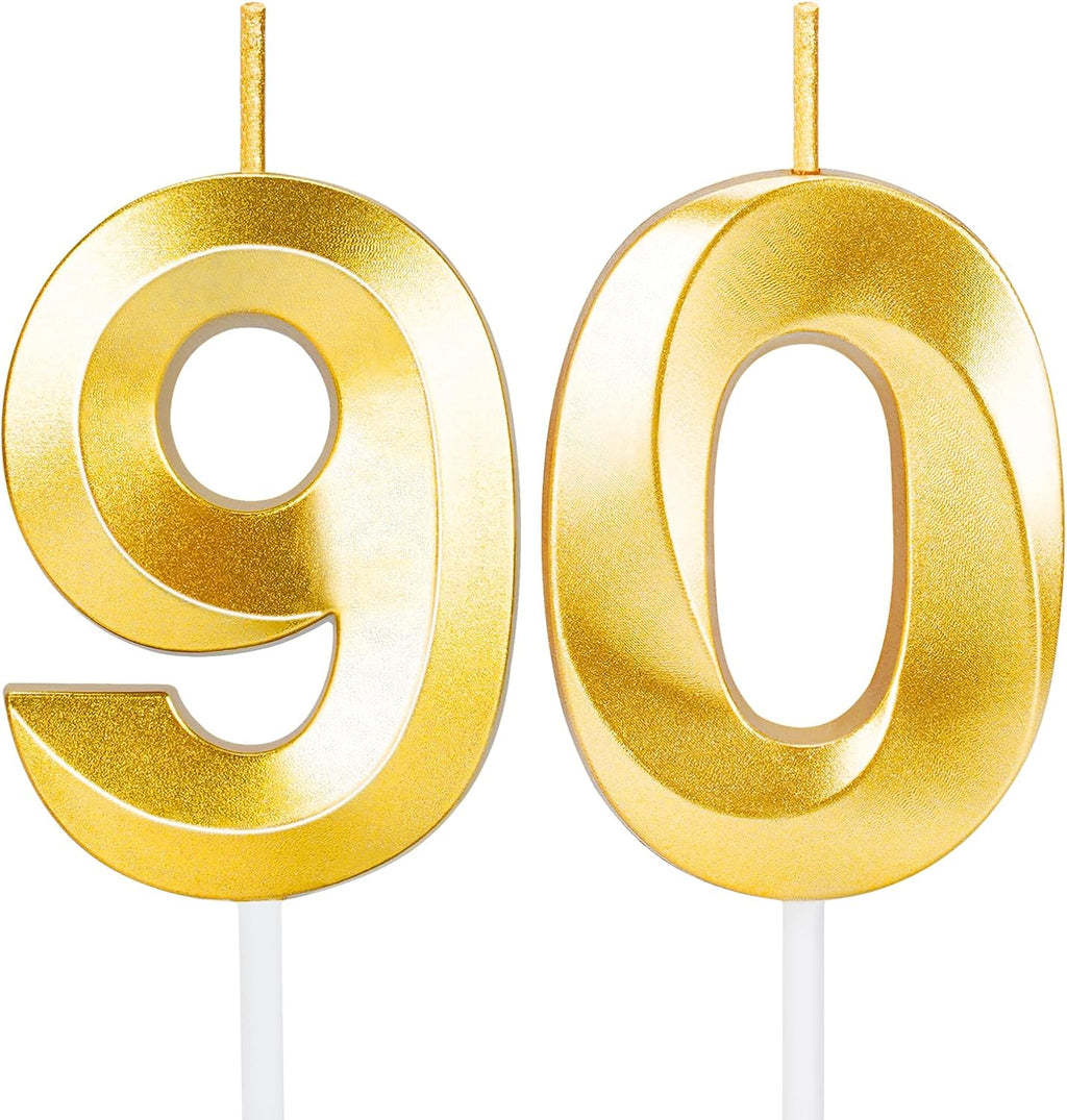 90th Birthday Candles for Cake,Gold Number Candles for Happy Birthday Cake Toppers,90 Birthday Decorations for Women Men Party Anniversary Wedding