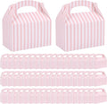 TecUnite 50 Pcs Pink Striped Party Favors Boxes Large Treat Candy Gift Boxes with Handles 6.3 x 6.3 x 3.5 Inches for Birthday Halloween Christmas Party Supplies