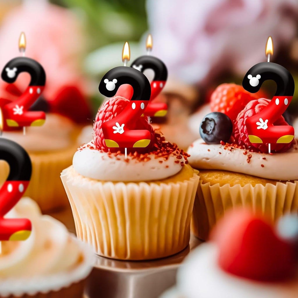 Cartoon Mouse Birthday Candle Number 2, Cake Party Decoration | Red Black Mouse Number 2 Cake Candle Topper, Decor For Birthday, Anniversary, Graduation And Summer Party Supplies