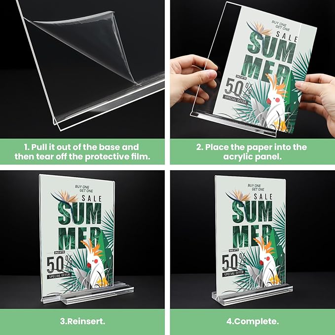 Acrylic Sign Holder 4x6, 21 Pack Clear Table Menu Vertical Double Sided Display, Plastic Menu Stand Paper Holder Suitable for Restaurants Office Store Show Fair