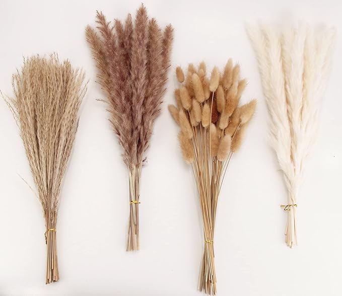 Natural Dried Pampas Grass Decor, Brown Pampas Grass， Bunny Tails Dried Flowers, Reed Grass Bouquet for Wedding Boho Flowers Home Table Decor, Fall Decor，Rustic Farmhouse Party (100 in Total )
