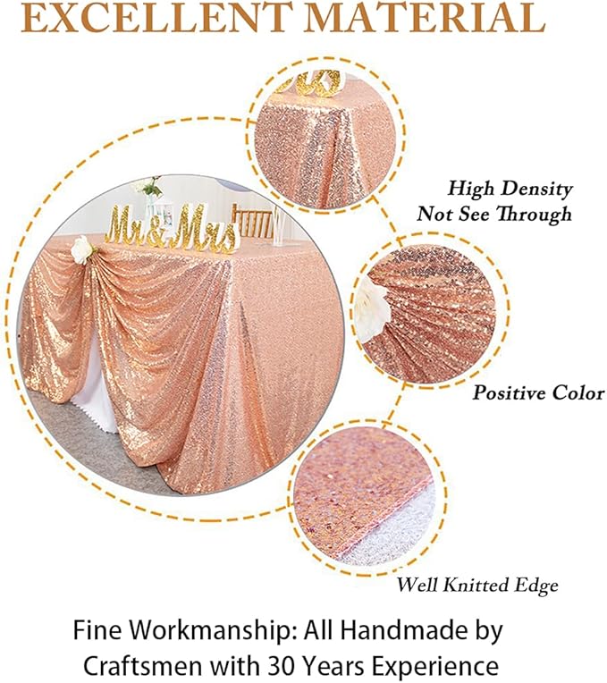 ShinyBeauty Square Tablecloth 72x72-Inch Sequin Tablecloth Overlay Rose Gold Table Cover Sequined Table Cloths for Wedding Rose Gold Shimmer Tablecloth Linen Square Overlay for Cocktail/Cake