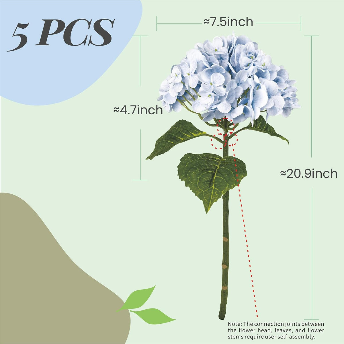 yatim 21in blue artificial hydrangea flowers with stems shown in use