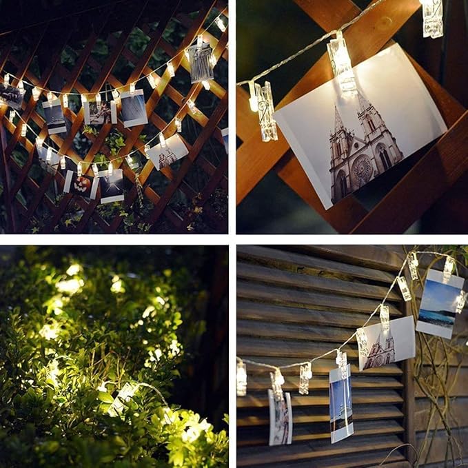 Dopheuor LED Photo Clip Copper String Lights Starry Fairy Warm Yellow Lights Battery Powered for Hang Pictures Cards Bedroom Wall Decorations Christmas Patio Halloween Thanksgiving WeddingParty Decor