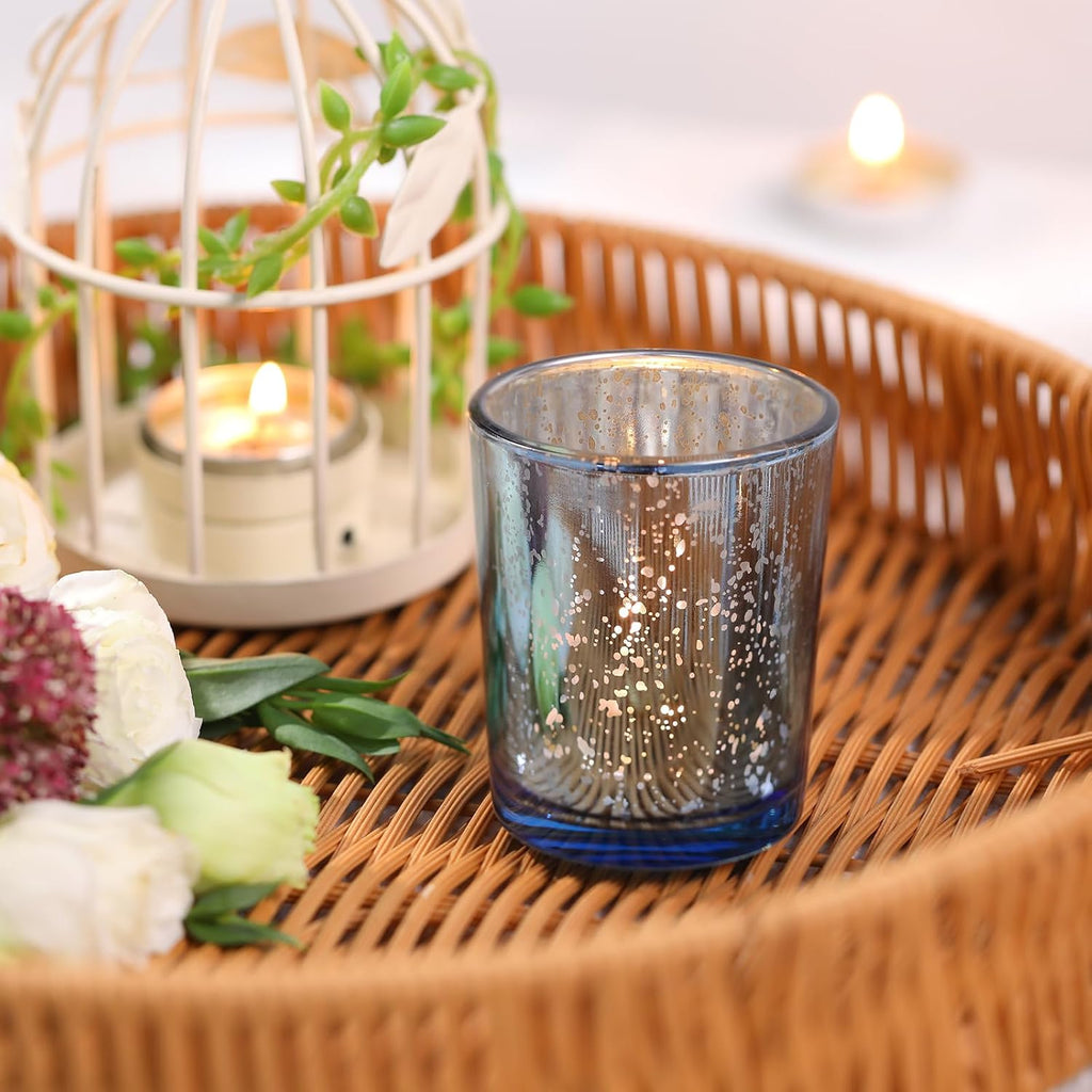 Volens Blue Party Decorations 72pcs, Mercury Glass Blue Votive Candle Holders Bulk for Wedding Table Centerpieces, Bridal and Baby Shower Decor