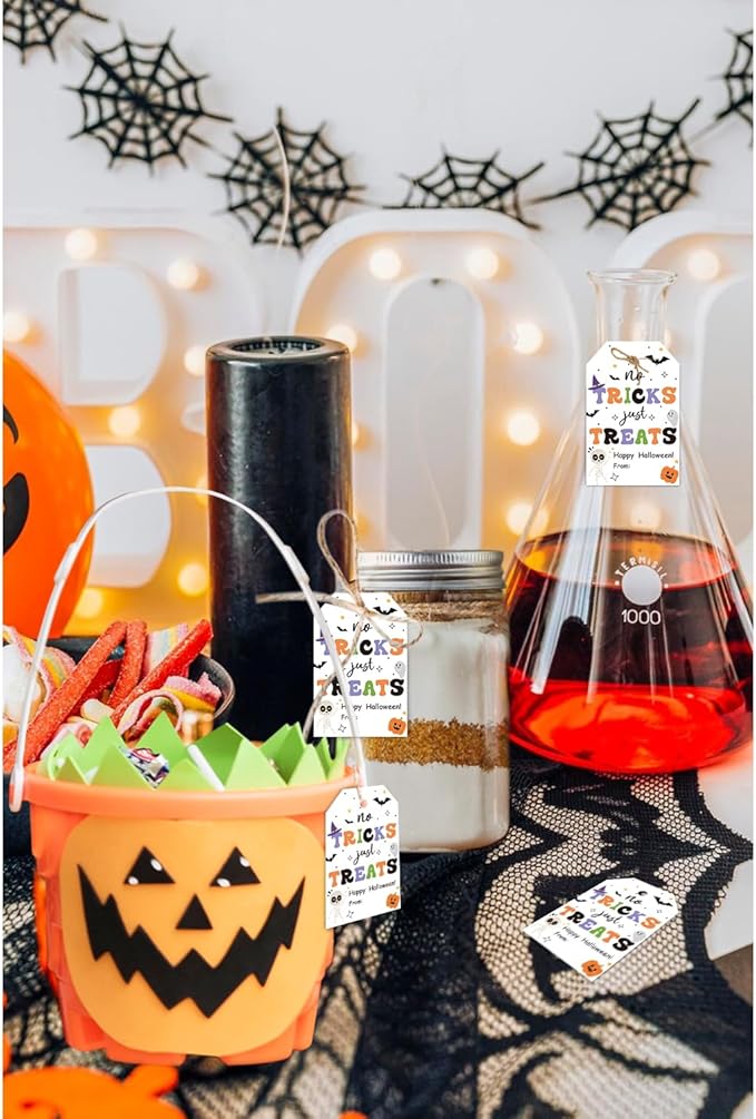 Aukolass 50pcs Trick Or Treat Favor Tags, Happy Halloween Day Gift Tags and Gift Wrapping Decoration(Treats)