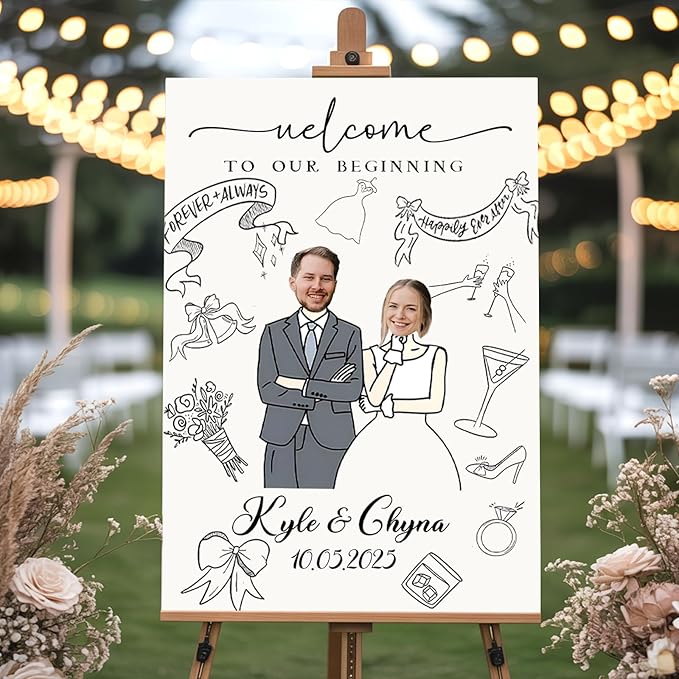 Custom Wedding Plaque for Welcome Sign, Personalized Welcome to our Weddings Poster with Portrait Bride & Groom, Customized Funny Wedding Sign for Bridal Party, Engagement