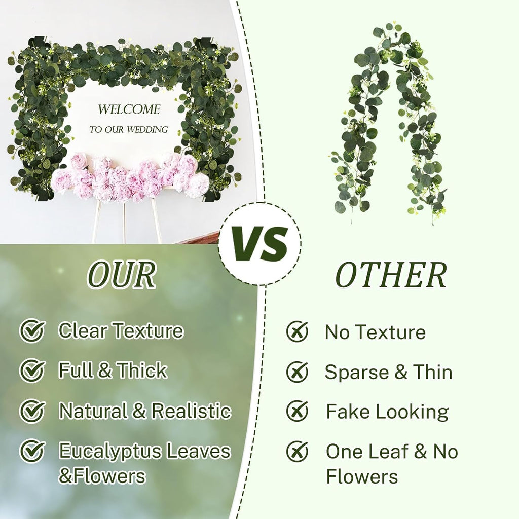 yijxpoin 6pcs eucalyptus garland, 6ft green flower garland showing dimensions