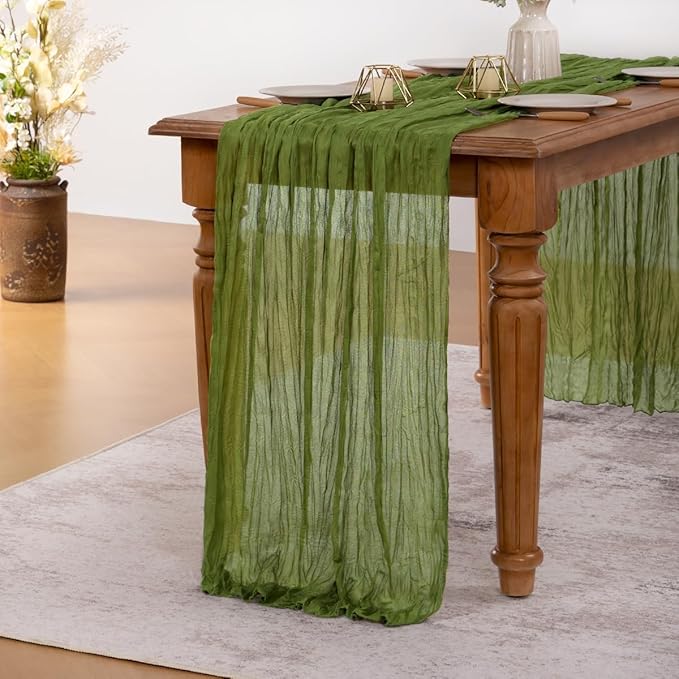MLMW Fall Cheesecloth Table Runner Forest Green Boho Cheese Cloth Gauze 160 inch Rustic Sheer Table Runner 13.3ft for Wedding Party Baby Bridal Shower Birthday