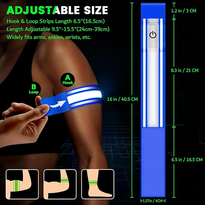 LED Armband for Running(2 Pack),Light Up Arm Bands for Night Walking Running,Rechargeable Lights for Runners,High Visibility Reflective Running Gear Adjustable Light Up Wristbands