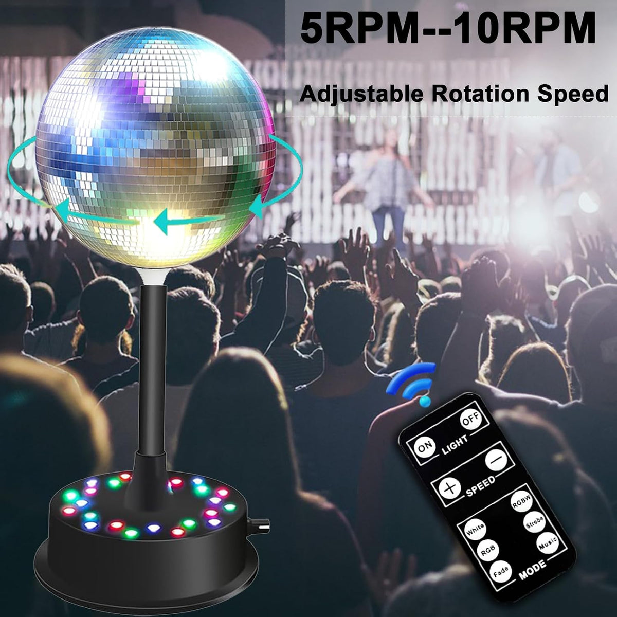 Mirrors Ball Light with Remote, 23 RGBW LED Adjustable Rotating Motor 5-10 RP...