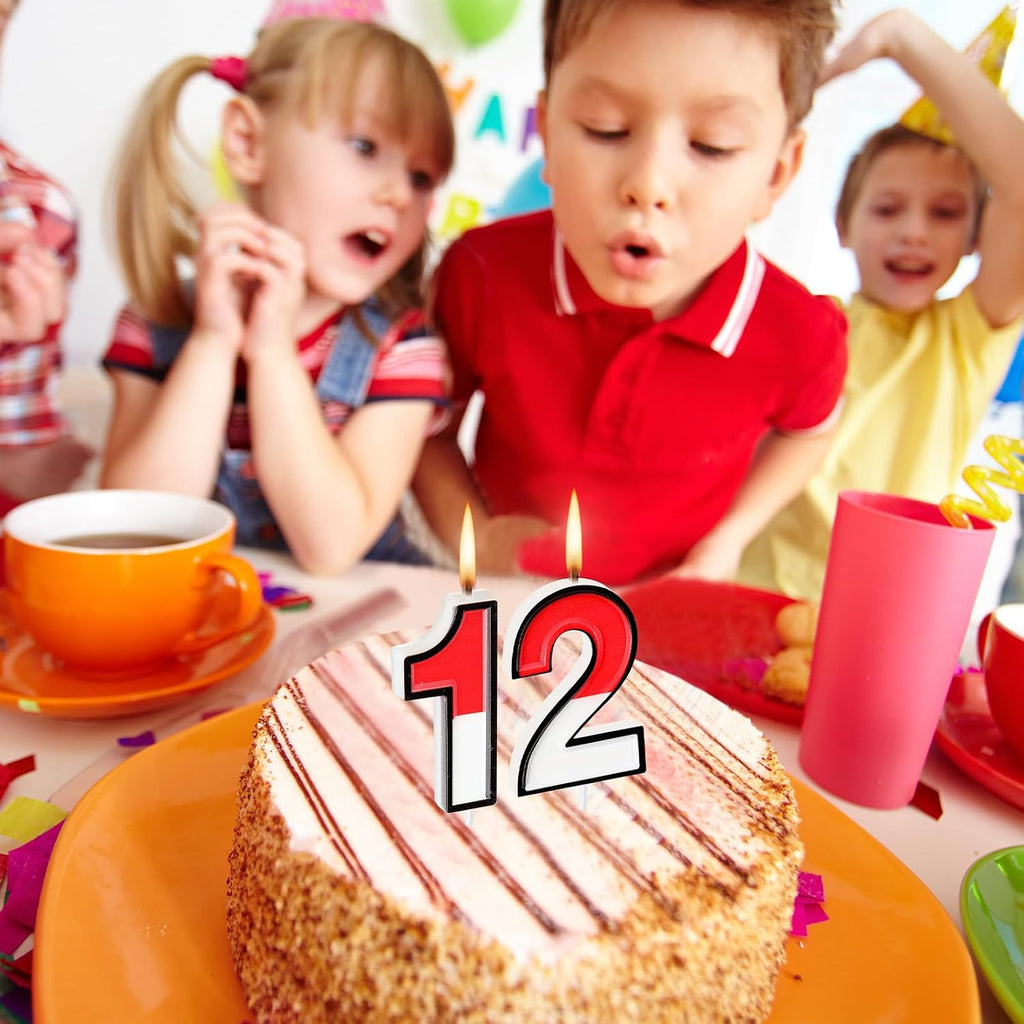 Conelist Cartoon Red and White Birthday Cake Candle Numeral Birthday Cake Topper for Animated Decoration Cartoon Party Supplies(Number 12)