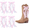 4 Pcs Pink Ribbon Boot Bow for Cowgirl Boots Lace Bows Clip Decor for Country Concert Wedding Women DIY Bridal Shower Reception Accessory Supplies Gifts Removable