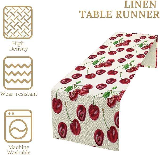 Red Cherry Table Runner Watercolor Tropical Fruit Spring Summer Wild Berry Dinner Runner for Girl Baby Shower Party Holiday Home Kitchen Dining Table Decor 13x70