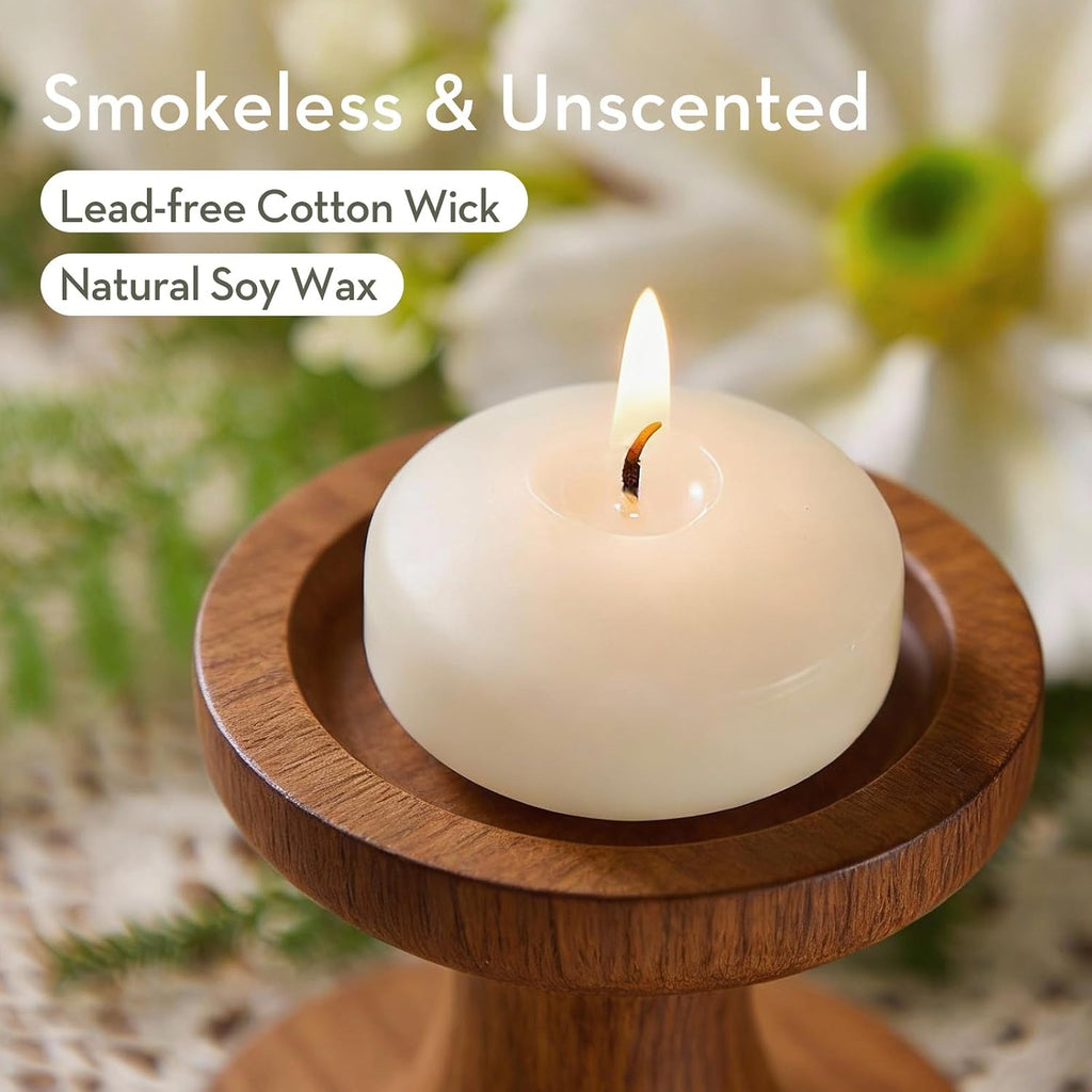 Crenovo Floating Candles Dripless, 10-Hour Clean Burn, 3 Inch Unscented Candles for Wedding, Party, Centerpieces, 24 Pack Ivory Water Candles Romantic Decoration for Valentine's Day