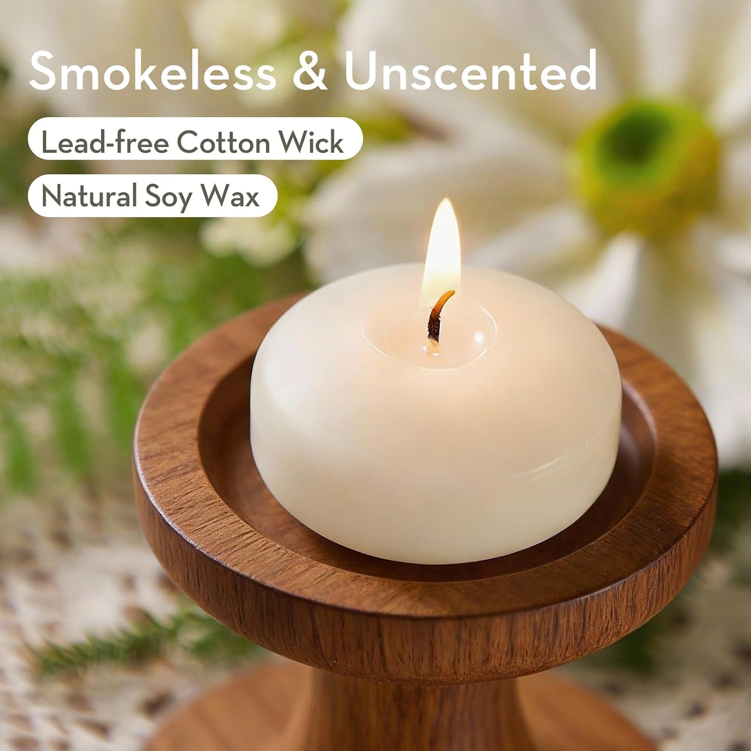 Crenovo Floating Candles Dripless, 10-Hour Clean Burn, 3 Inch Unscented Candles for Wedding, Party, Centerpieces, 24 Pack Ivory Water Candles Romantic Decoration for Valentine's Day