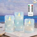 Silverstro Nautical Flameless Candles with String Lights Flickering Blue Battery Operated Candles with Remote Control & Timer - Home Farmhouse Holiday Ocean Decor - Set of 3