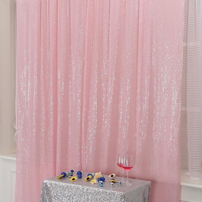 Poise3EHome Pink Sequin Backdrop, 10Ft x 10Ft Glitter Photography Background Curtains for Party Baby Shower Wedding Birthday Christmas Thanksgiving Halloween Decoration