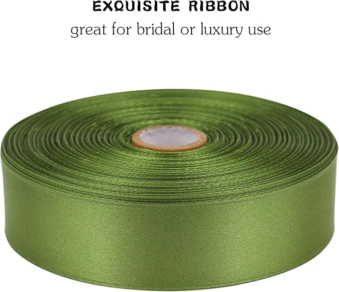 Olive Green Solid Satin Ribbon 1 Inch 50 Yards Solid Polyester Fabric Ribbon for Gift Wrapping Wedding Christmas Baby Shower Birthday Party Decoration Handmade Immortal Flower Craft