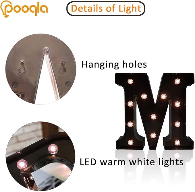 Decorative LED Illuminated Letter Marquee Sign - Alphabet Marquee Letters with Lights For Wedding Birthday Party Christmas Night Light Lamp Home Bar Decoration M, Black