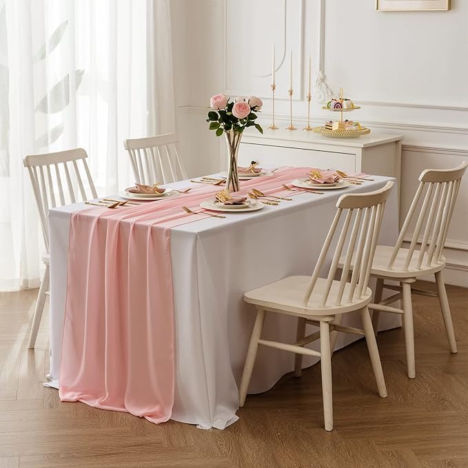 12Pack 9ft Chiffon Table Runner 14x108 Inch Sheer Romantic Table Runner for Wedding Birthday Party Bridal Shower Outdoor Decoration-Light Pink