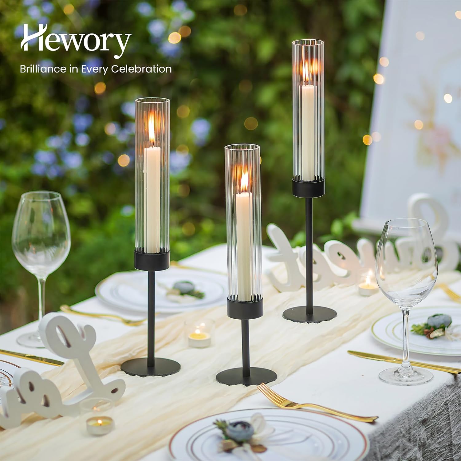 Hewory Black Taper Candle Holders: Candlestick Holders Set of 3 Hurricane Glass Tall Candle Holder for Candlesticks Candle Sticks Holder Decor for Table Centerpiece Wedding Party Christmas Decorations
