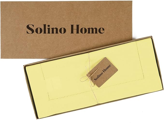 Solino Home Yellow Table Runner 108 Inches Long - Cotton Linen Hemstitch 14 x 108 Inch Table Runner for Dining