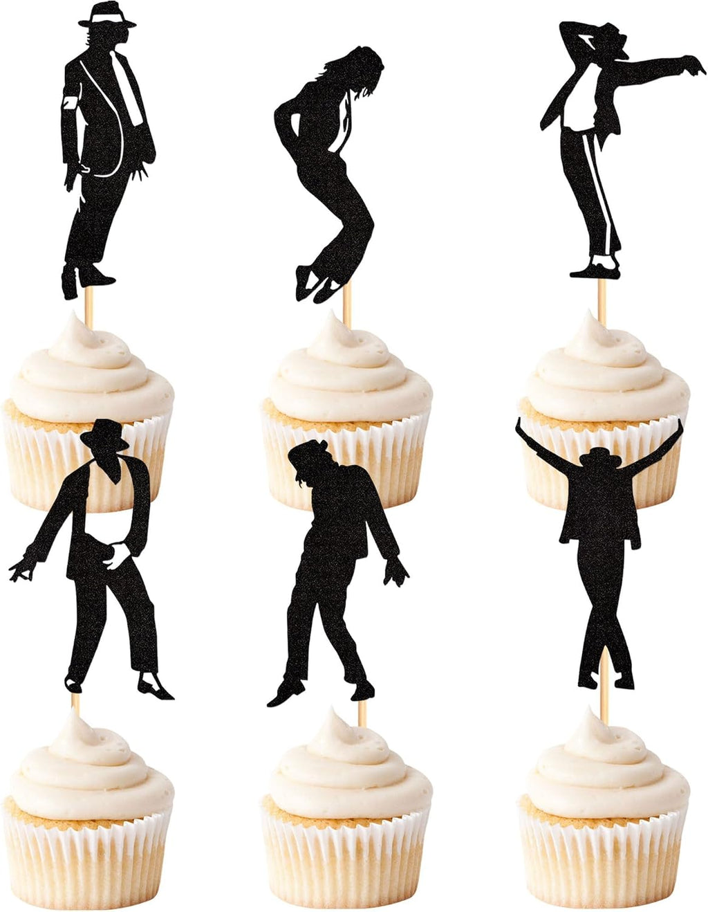Ercadio 30pcs Glitter Black Jazz Dance Cupcake Topper Jazz Music Cupcake Picks Dancer Silhouette Cake Picks for Jazzist Birthday Cupcake Decorations Pop Music Dancing Anniversary Party Supplies