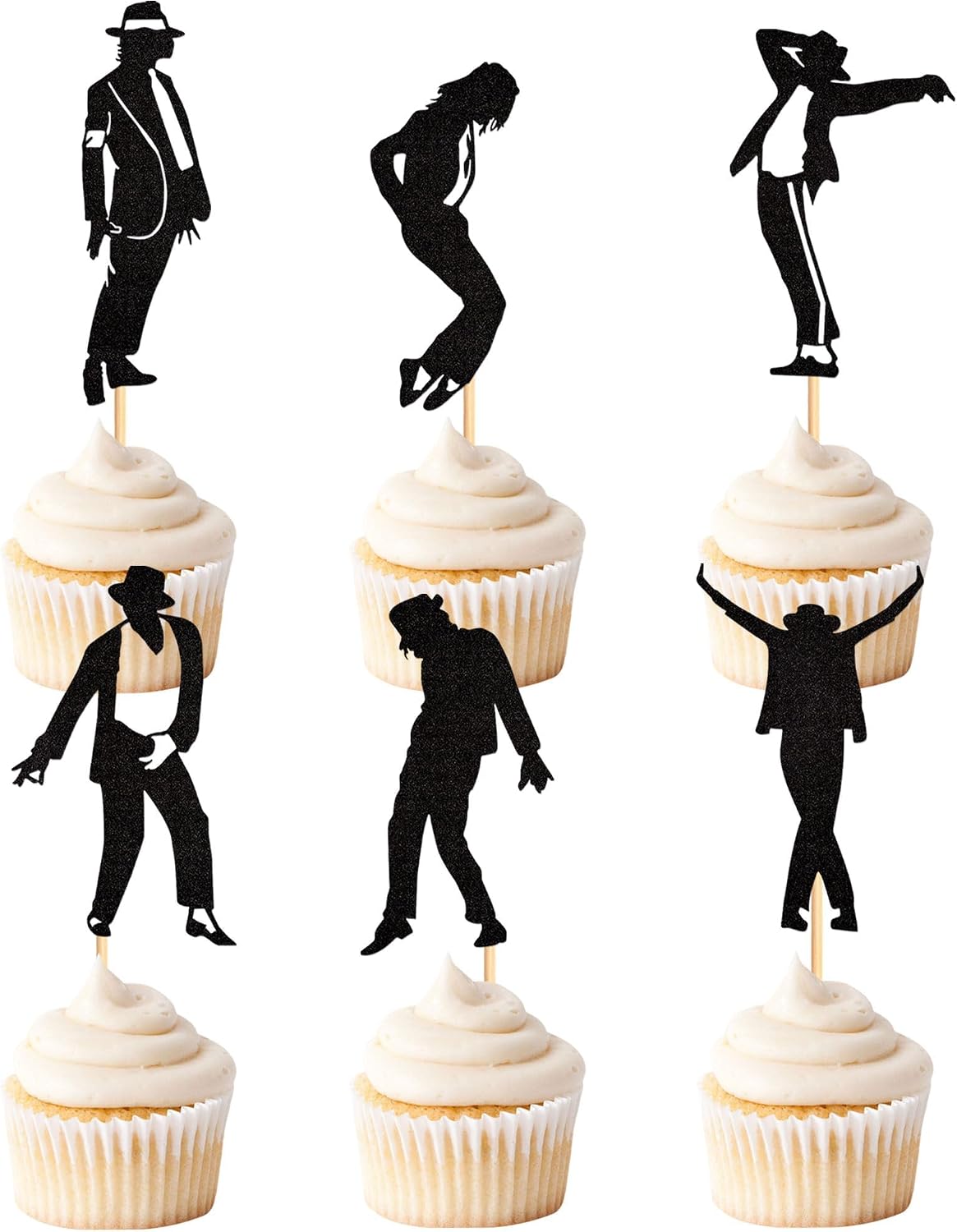 Ercadio 30pcs Glitter Black Jazz Dance Cupcake Topper Jazz Music Cupcake Picks Dancer Silhouette Cake Picks for Jazzist Birthday Cupcake Decorations Pop Music Dancing Anniversary Party Supplies