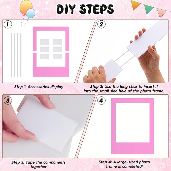 32 x 24 Inch Large Blank DIY Photo Booth Props Picture Frame Party Frame DIY Photo Booth Props Selfie for Birthday, Graduation, Christmas Holiday Party(Pink,Vertical)