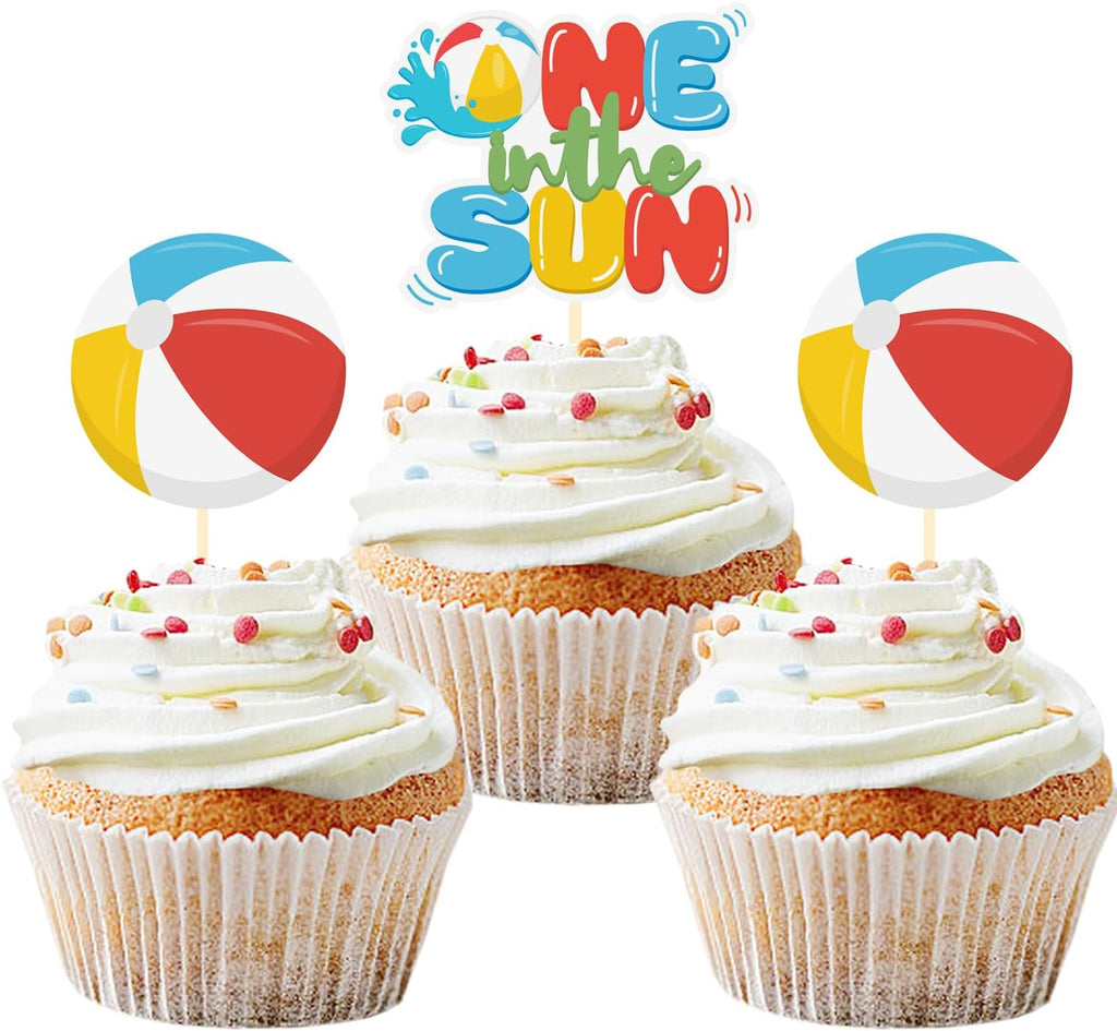 24 Pack One In The Sun Cupcake Toppers, One In The Sun Birthday Decorations | Birthday Party Decorations Cupcake Picks Baby Shower Hawaii Beach Pool Theme Birthday Party Supplies
