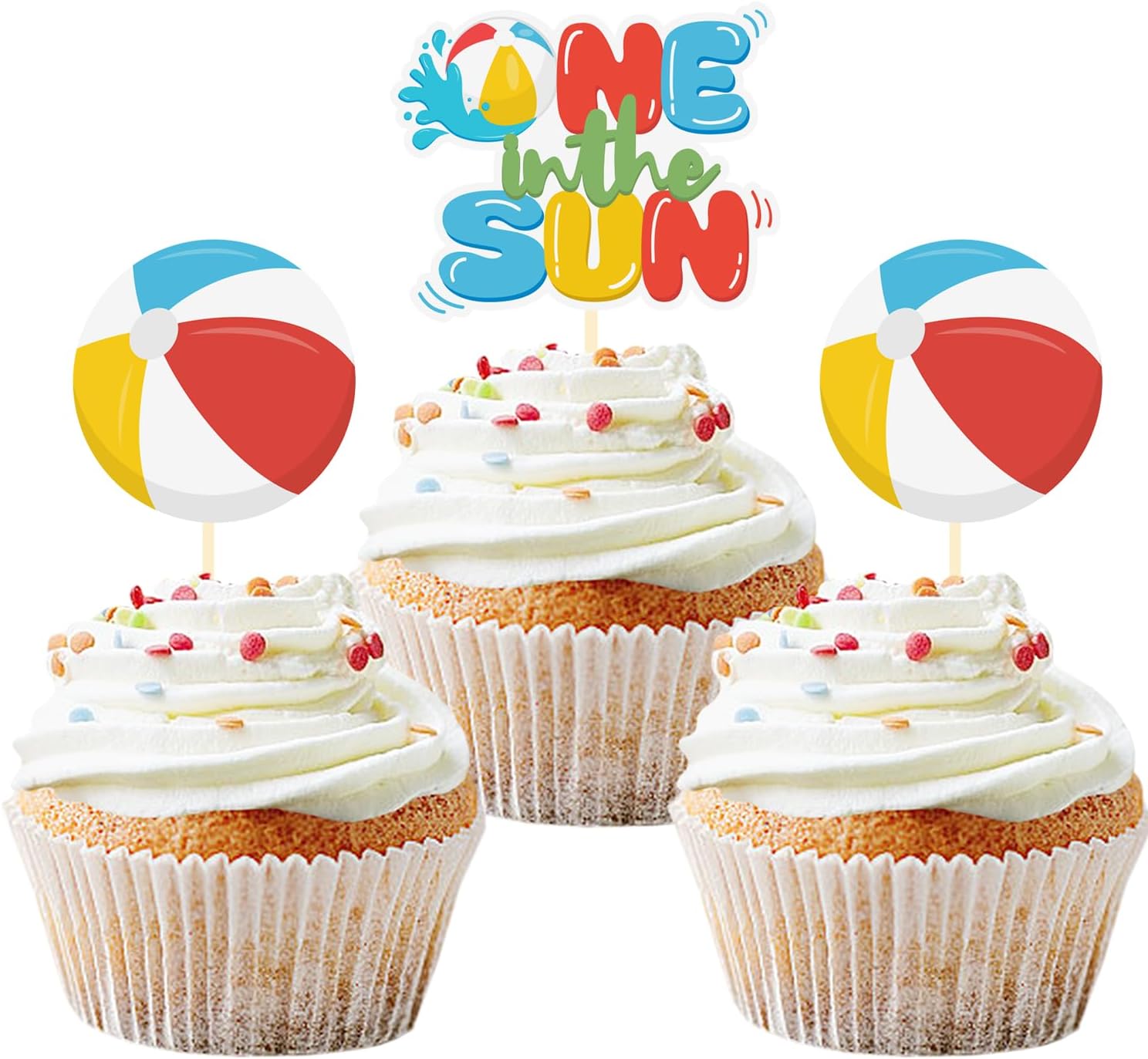 24 Pack One In The Sun Cupcake Toppers, One In The Sun Birthday Decorations | Birthday Party Decorations Cupcake Picks Baby Shower Hawaii Beach Pool Theme Birthday Party Supplies