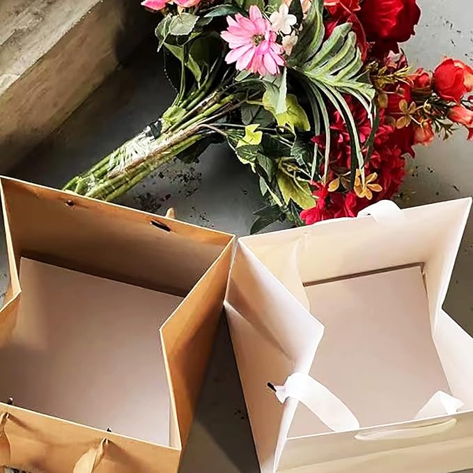 Kraft Paper Gift Bag Small Square Bottom Kraft Paper Bags with Handles (Natural Kraft, 6 x 6 x 6 in, 10 CT)