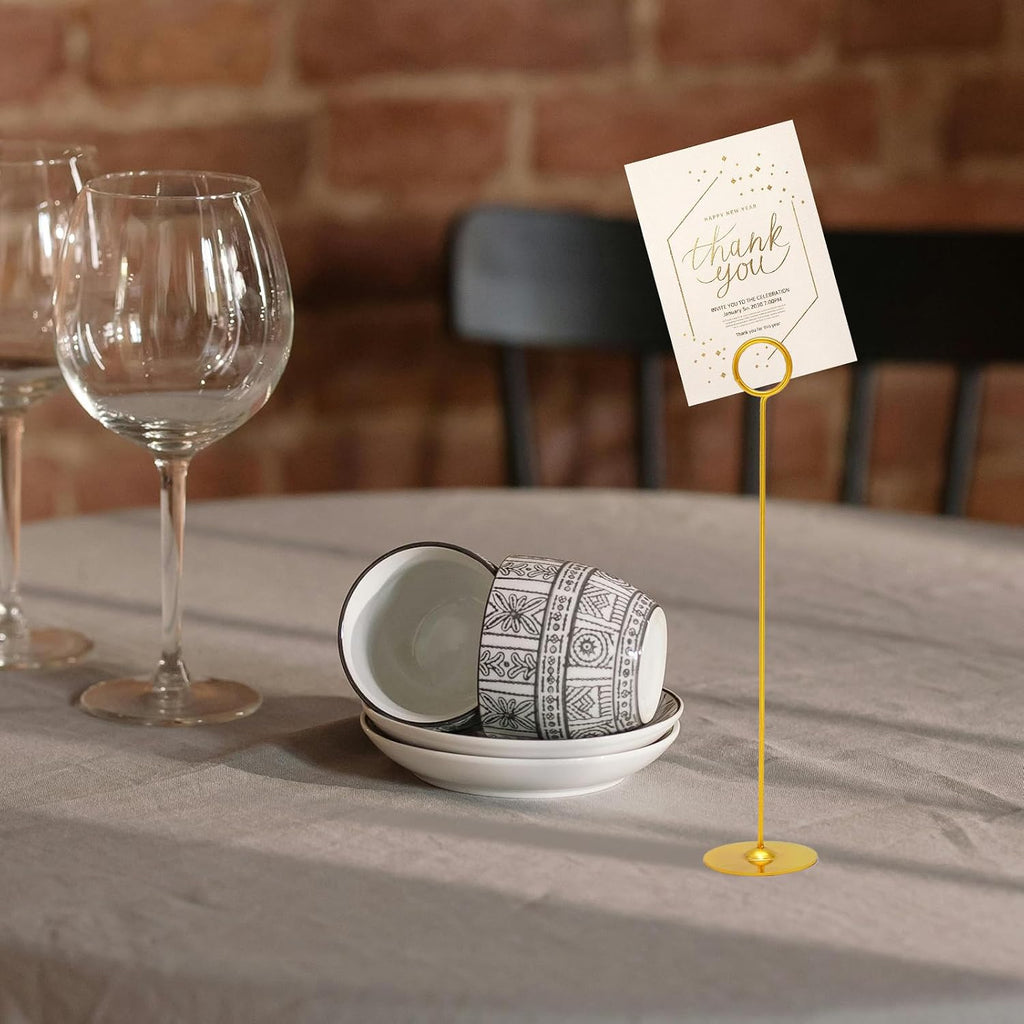 Urban Deco 16PK Gold Table Number Holders Place Card Holders 12 Inch Table Card Holders Steel Card Holders for Photos, Food Signs, Memo Notes, Weddings, Restaurants, Birthdays