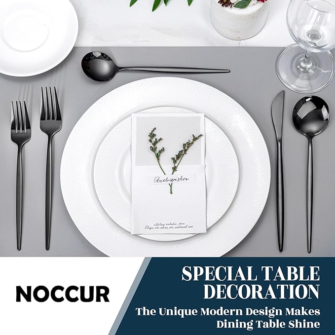 NOCCUR 40-Piece Stainless Steel Black Silverware Set for 8 - Black Utensils Set Include Knives Spoons and Forks for Home&Party