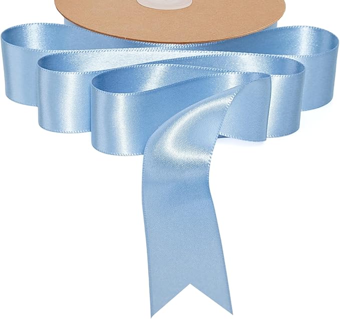 LaRibbons 1 Inch 25 Yard Double Faced Satin Ribbon,Light Blue Satin Craft Fabric Ribbon for Gift Wrapping Floral Bouquets Wedding Party Decoration