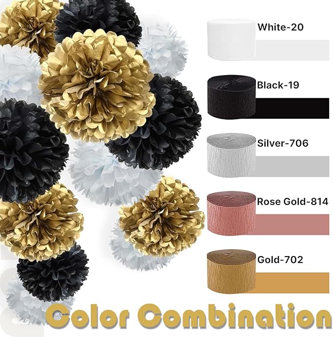 PartyWoo Metallic Gold and Silver Crepe Paper Streamers 4pcs 328ft Pack of Metallic Gold Silver Crepe Paper Streamers for Birthday Bridal Shower Engagement New Year Eve Graduation Party Decorations