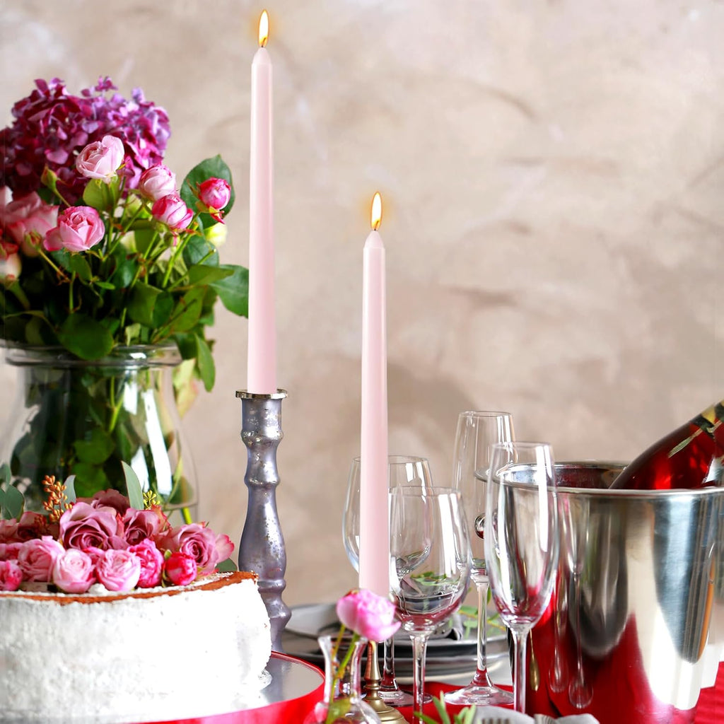 10 Inch Pale-Pink Taper Candles for Home Decoration, 10 Pack Unscented Candlesticks for Dinner Wedding Party, Smokeless and Dripless Candle Sticks