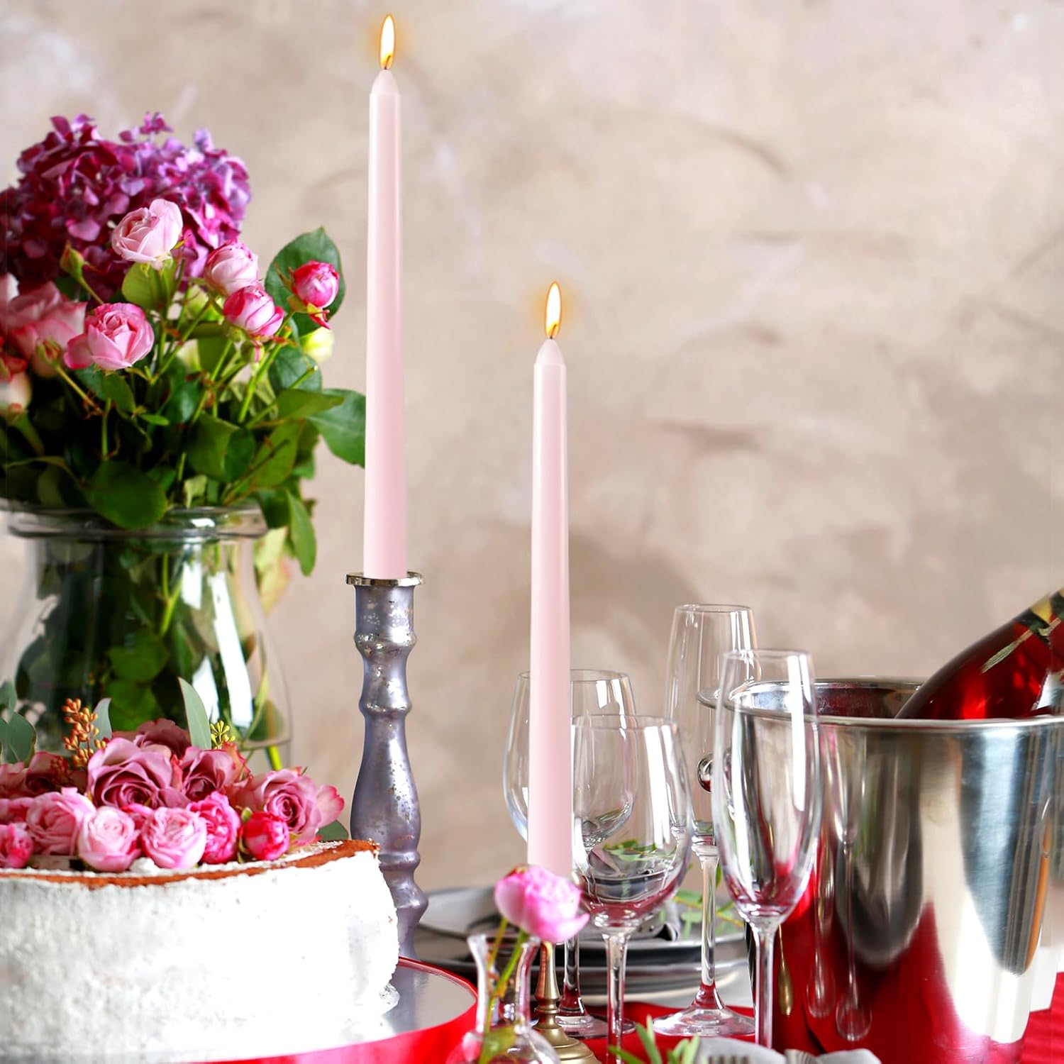 10 Inch Pale-Pink Taper Candles for Home Decoration, 10 Pack Unscented Candlesticks for Dinner Wedding Party, Smokeless and Dripless Candle Sticks