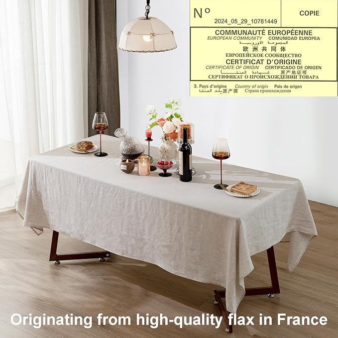Talasily Linen Tablecloth 100% Pure Linen Table Cloth 60x144 Inches Rectangle Tablecloths Washable Cloths for Kitchen, Dining, Buffet Parties, Holidays, Picnic, Weddings and Restaurants-Natural Linen