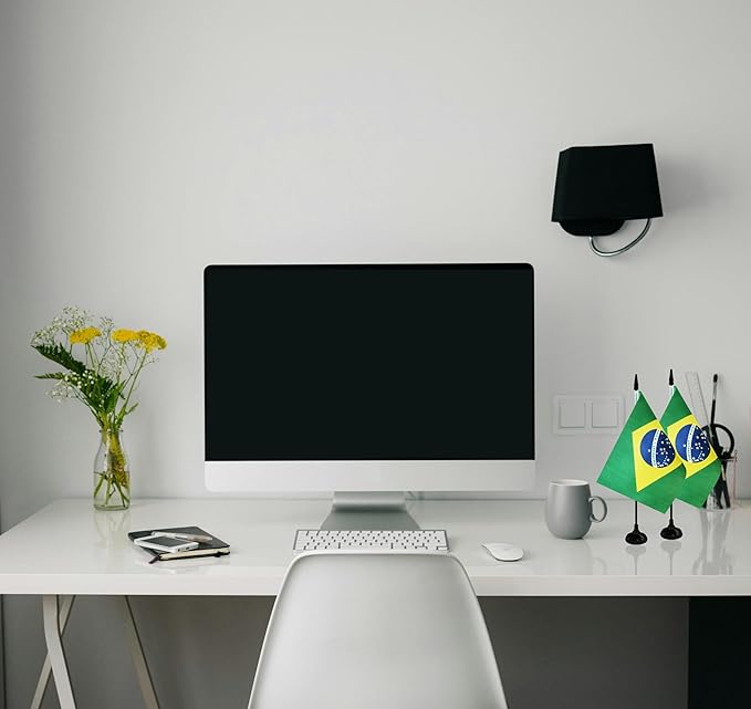 Brazil Desk Flag, 12 Pack Brazilian Table Office Flag with Black Solid Pole and Stand Base, International Country Flag, Festival Celebration, Classroom Meeting Desktop Decor (Brazil)