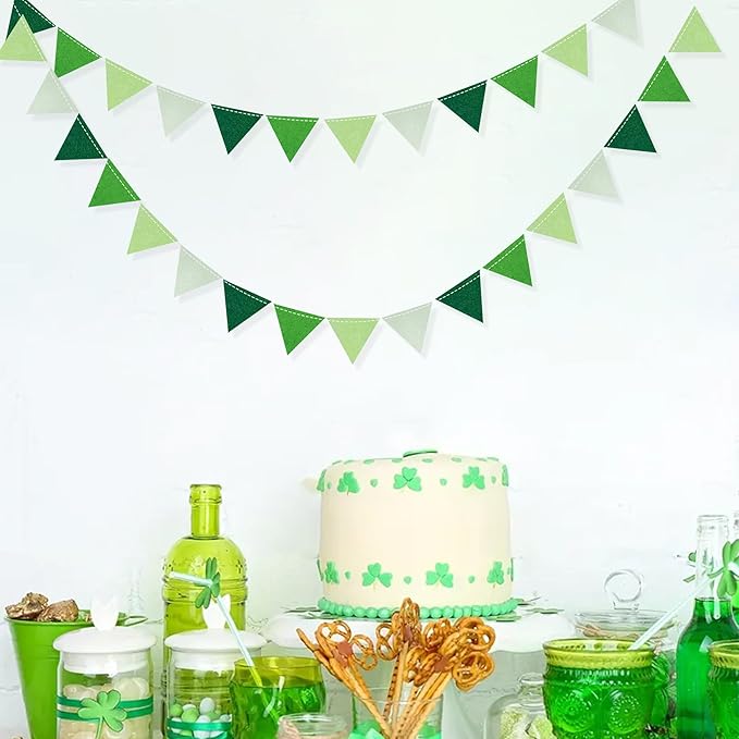 Green Party Decorations Ombre Green Felt Hanging Triangle Mini Bunting Pennant Banner Flag for Birthday Wedding Baby Shower Engagement Spring Summer St Patrick's day Party Classroom Nursery Decor