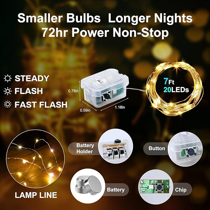 Aogist 12 Pack Fairy Lights 3 Modes 7ft 20 LED Waterproof,Battery Operated Silver Wire Firefly Starry Moon Mini String Lights for Mason Jars Christmas DIY Crafts Party Bedroom,Cool White&Warm White